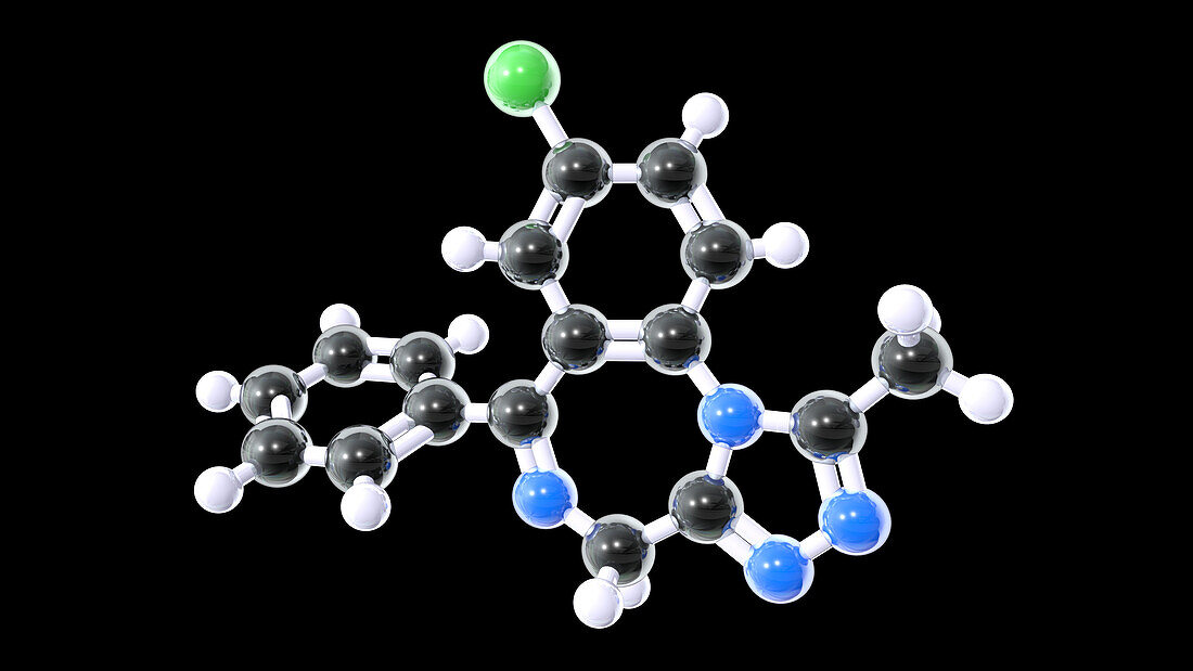 Alprazolam drug, molecular model