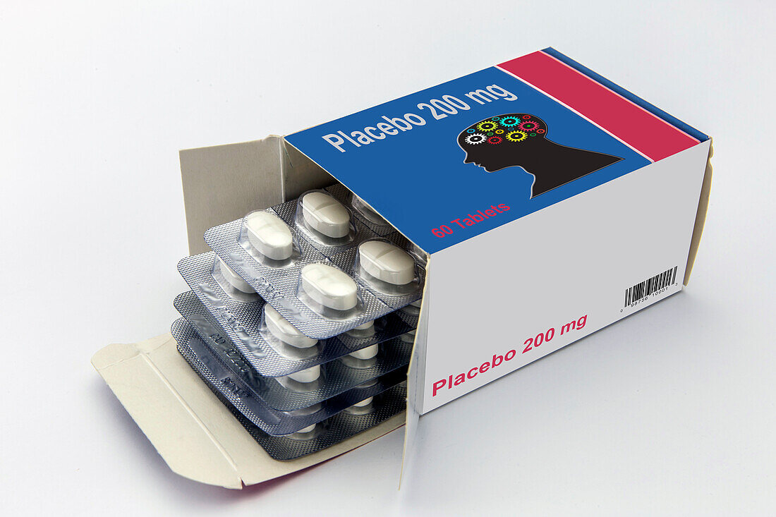 Box of placebo tablets, conceptual image