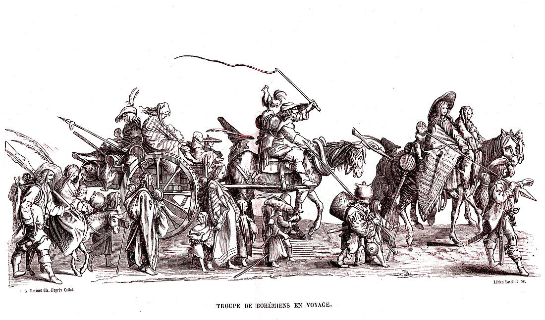 Travelling bohemians, 19th century illustration