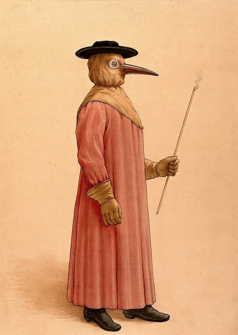 17th century plague doctor, illustration
