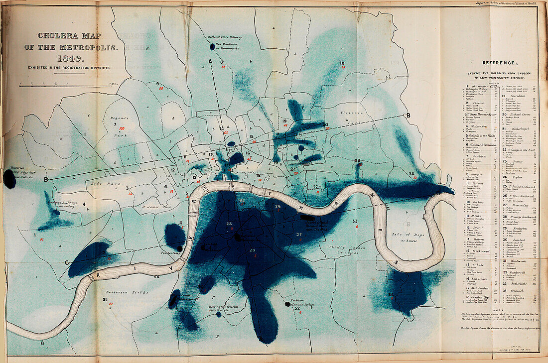London cholera map, 1849