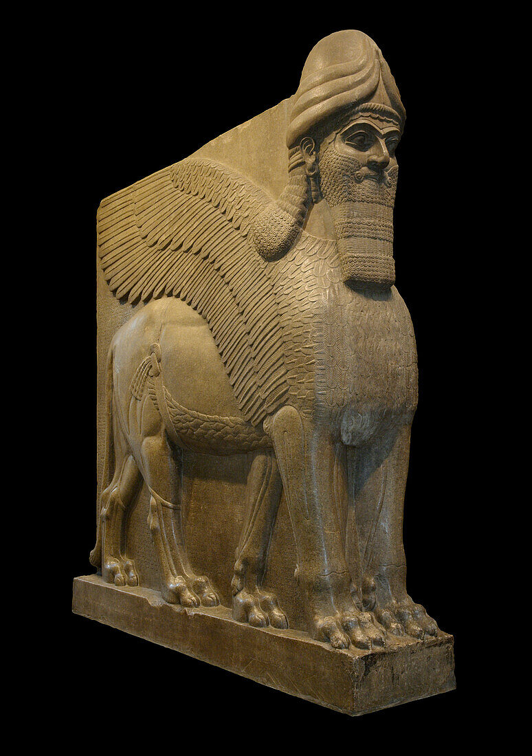 Assyrian human bearded winged lion.