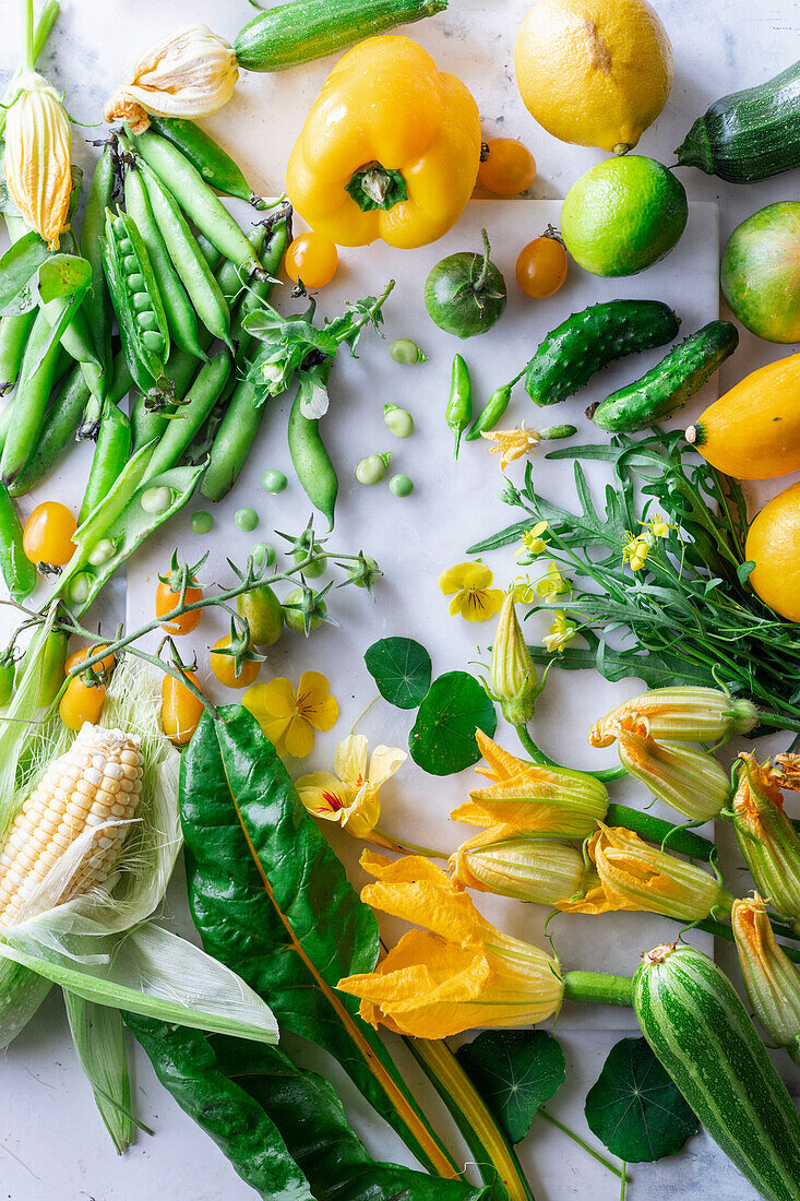 Summer green yellow flatlay