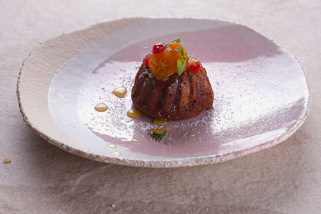 Mini Bundt Cake garnished with candied fruit