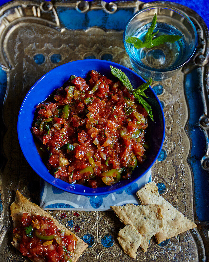Vegetable salsa with tomatoes, onions and peppers