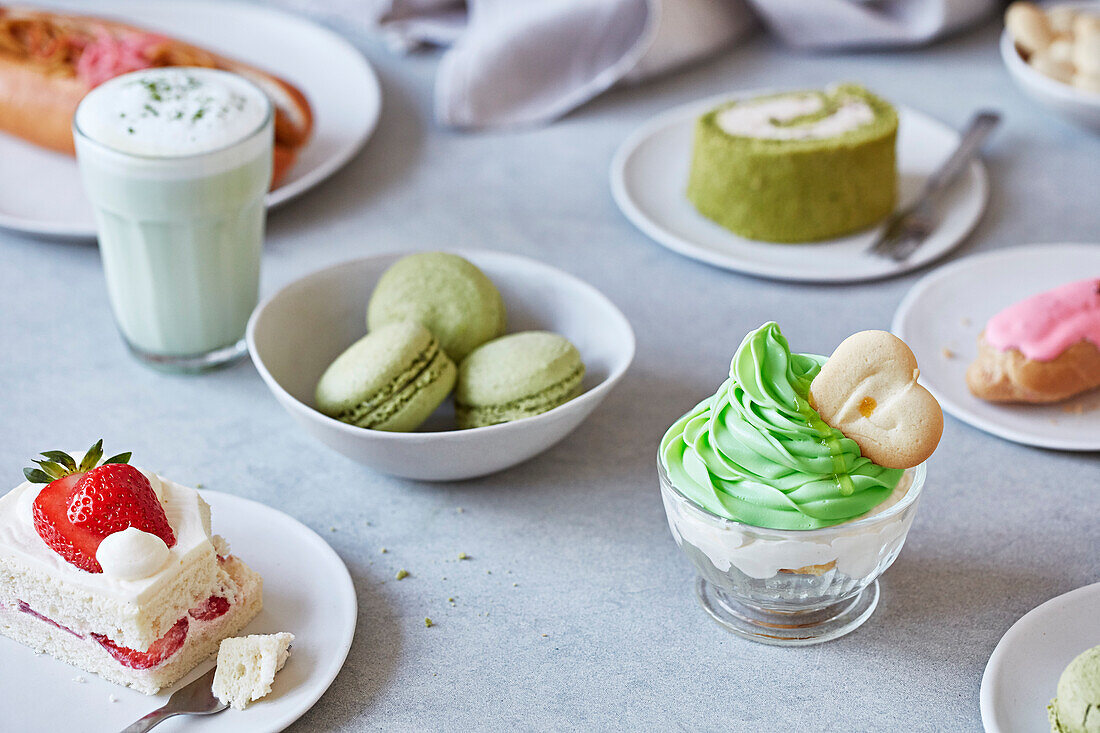 Selection of Japanese Matcha desserts