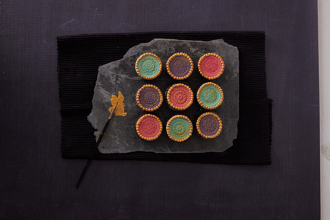 Assorted colored decorated cookies
