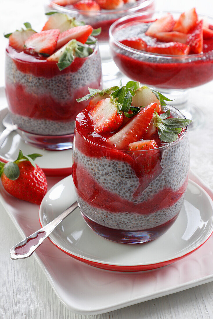 Chia dessert with strawberries