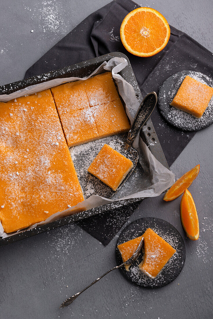 Vegan orange semolina pudding sheet cake