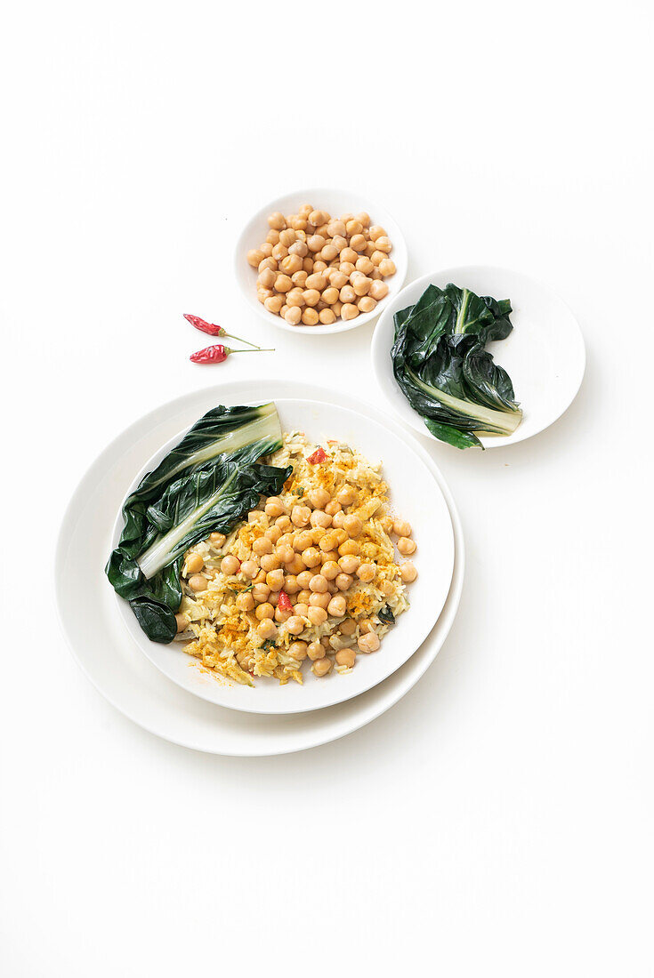 Curried rice with chard and chickpeas