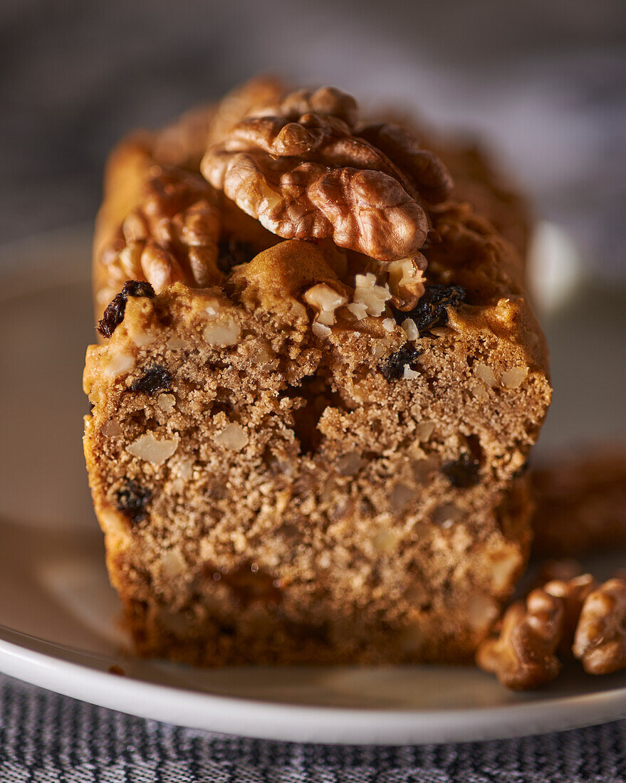 Loaf cake with dried fruits and walnuts