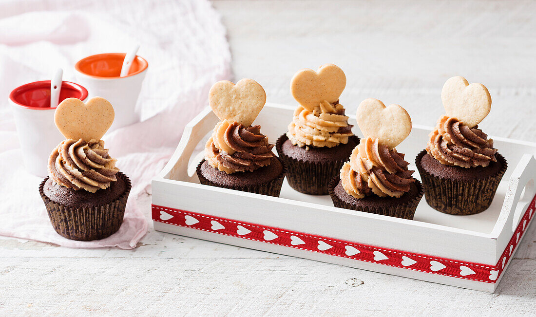 Chocolate chip cupcakes with peanut butter cream