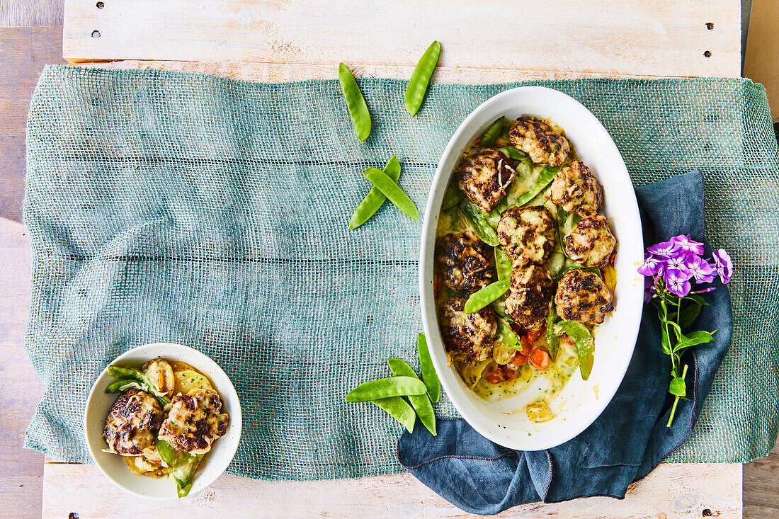 Roast potato and meatball casserole