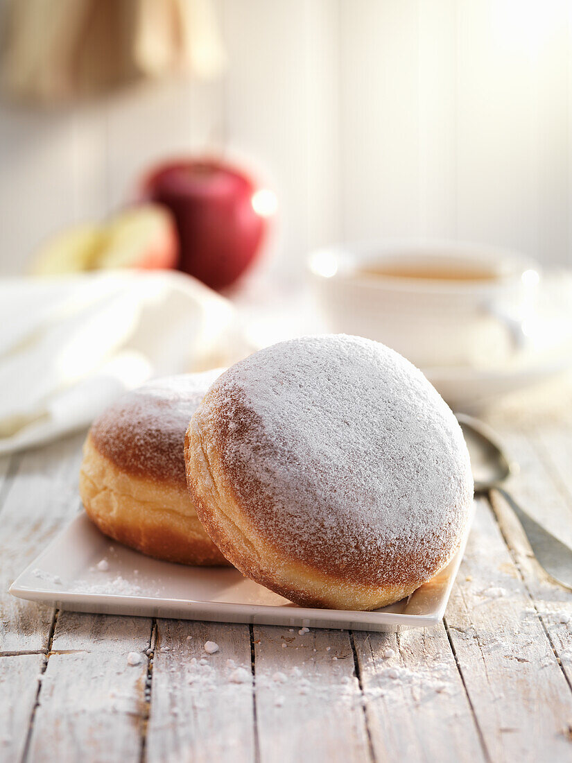 Doughnuts with jam filling and icing sugar