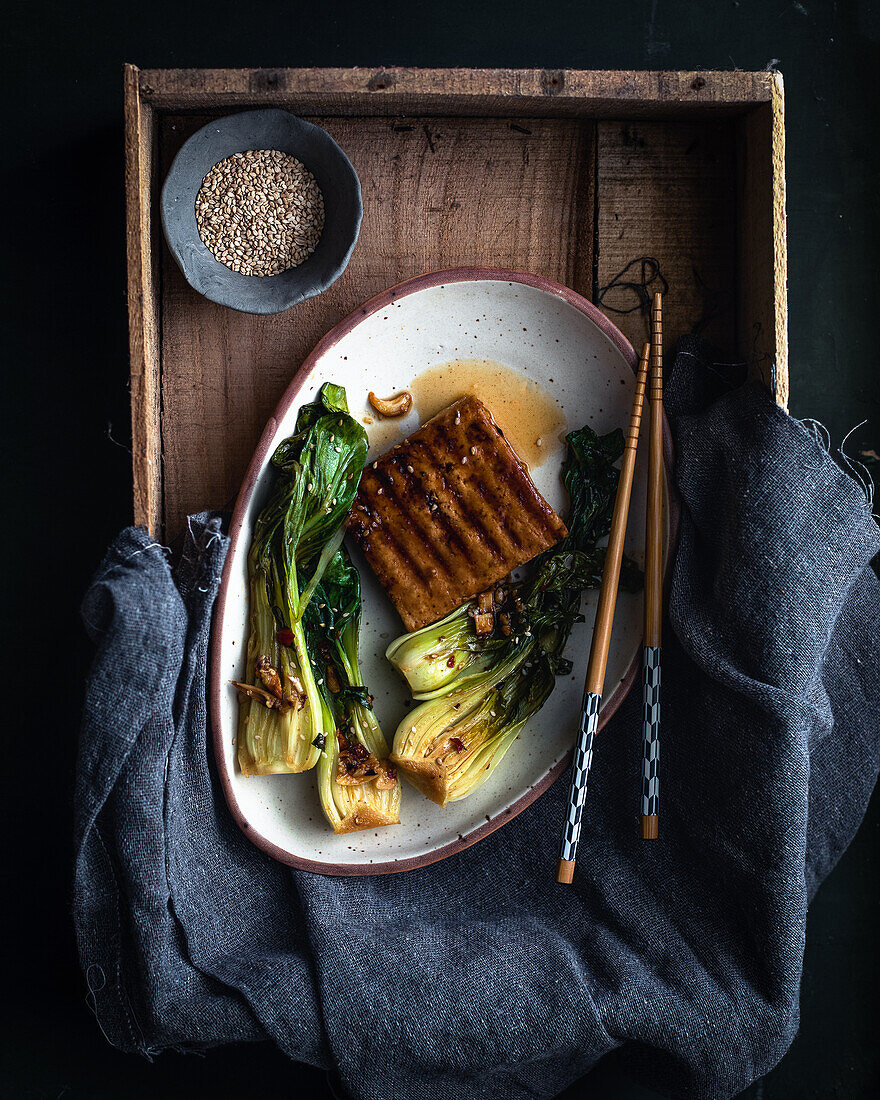 Grilled tofu with bok choy