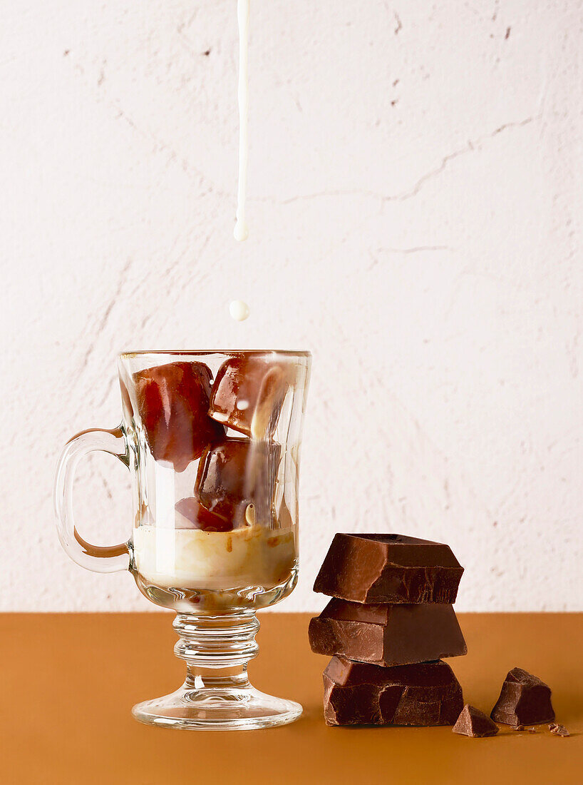 Ingredients for iced coffee with chocolate