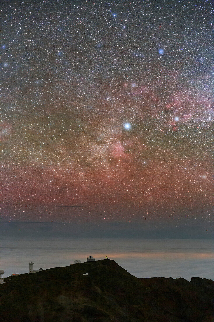 Night sky over observatories, La Palma, Canary Islands