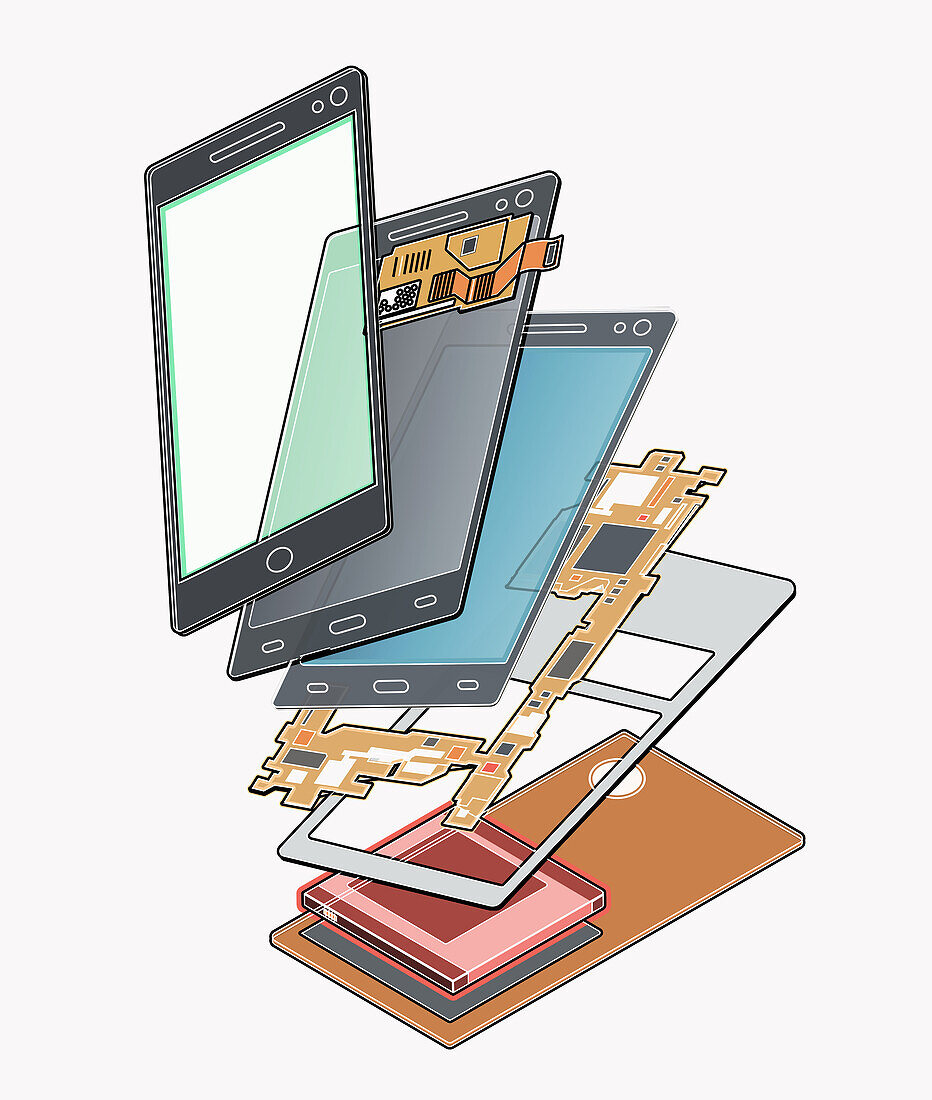 Components of a smartphone, illustration