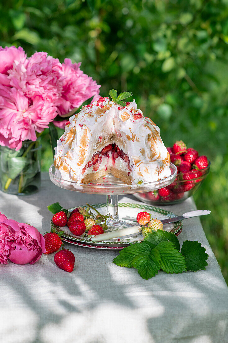 Erdbeer-Meringue-Bombe