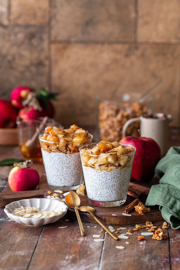 Chia pudding with apples and nuts