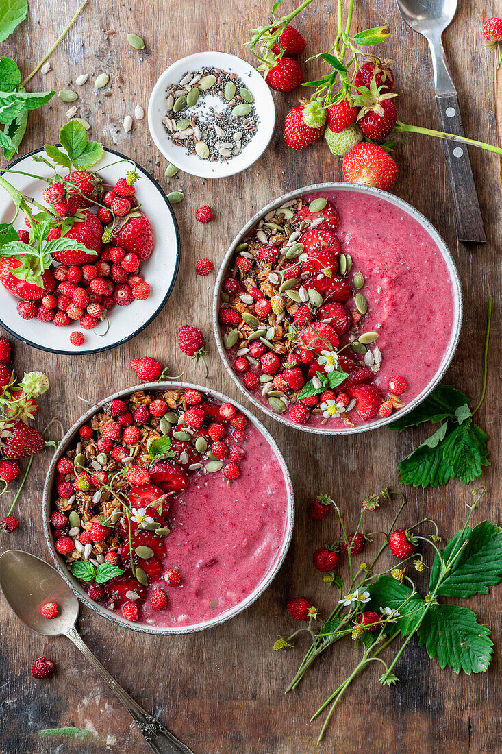 Smoothie bowl with wild strawberries