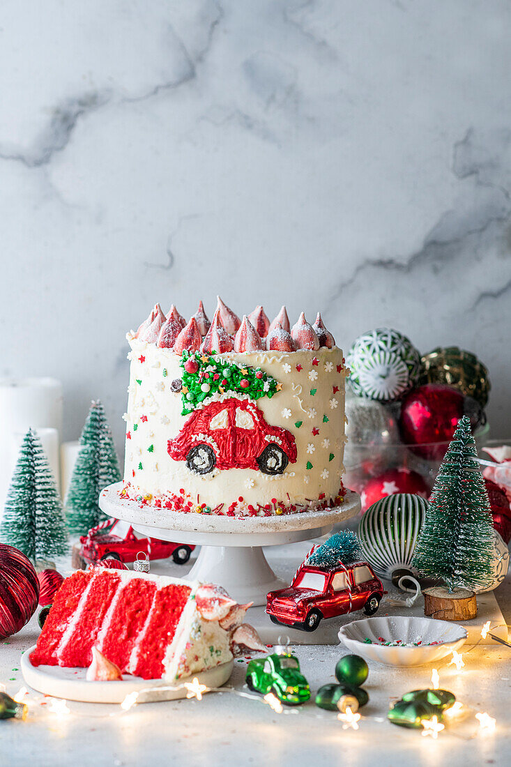 Red velvet cake for Christmas