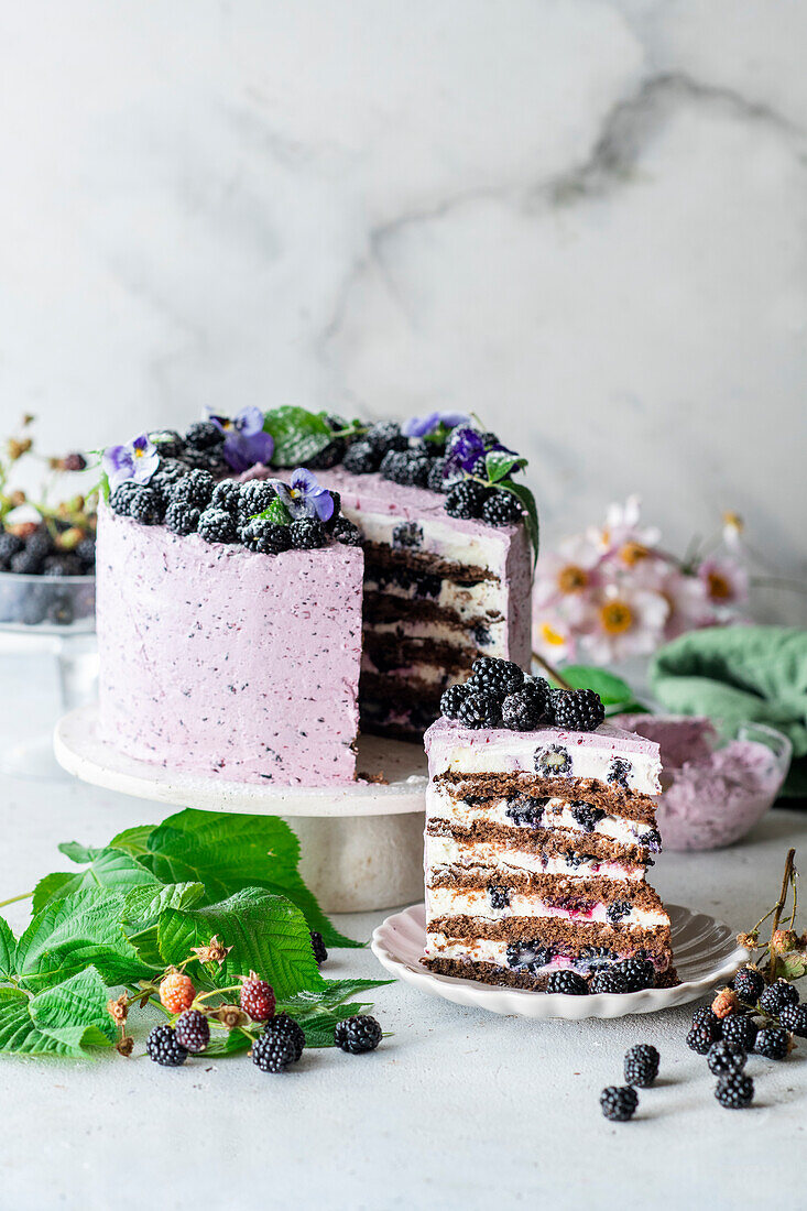 Blackberry buttercream cake