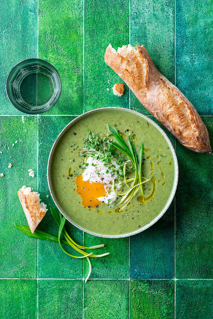 Wild garlic soup with poached egg