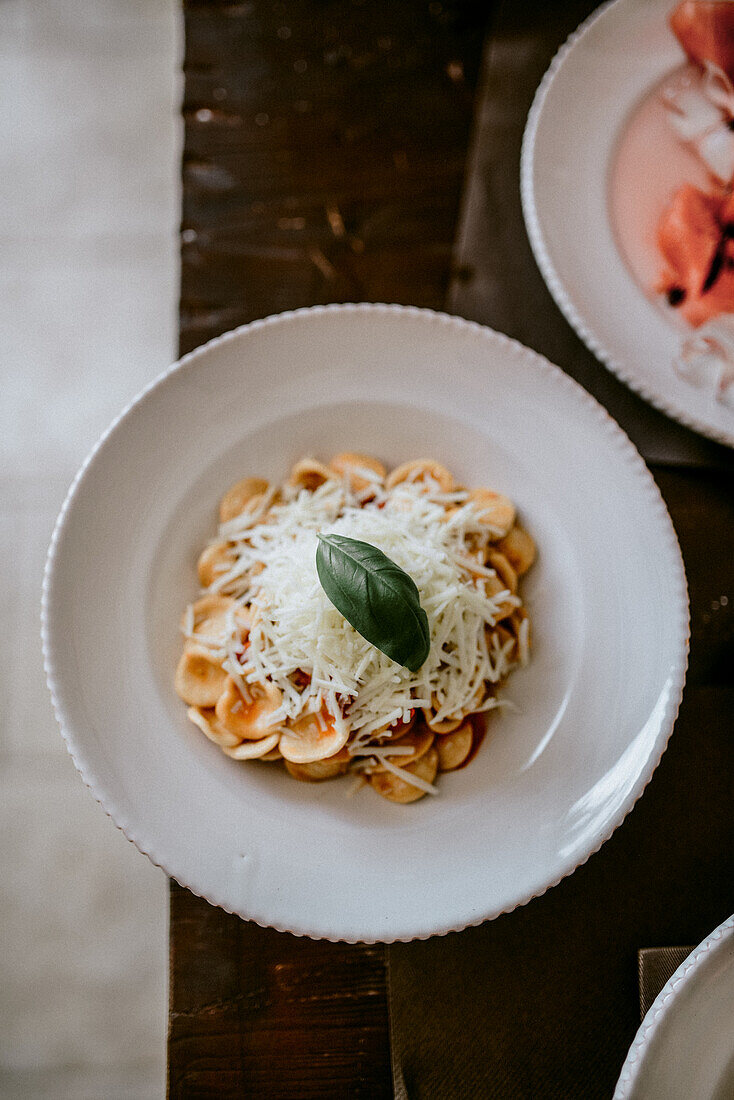 Orechette pomodoro with Parmesan cheese