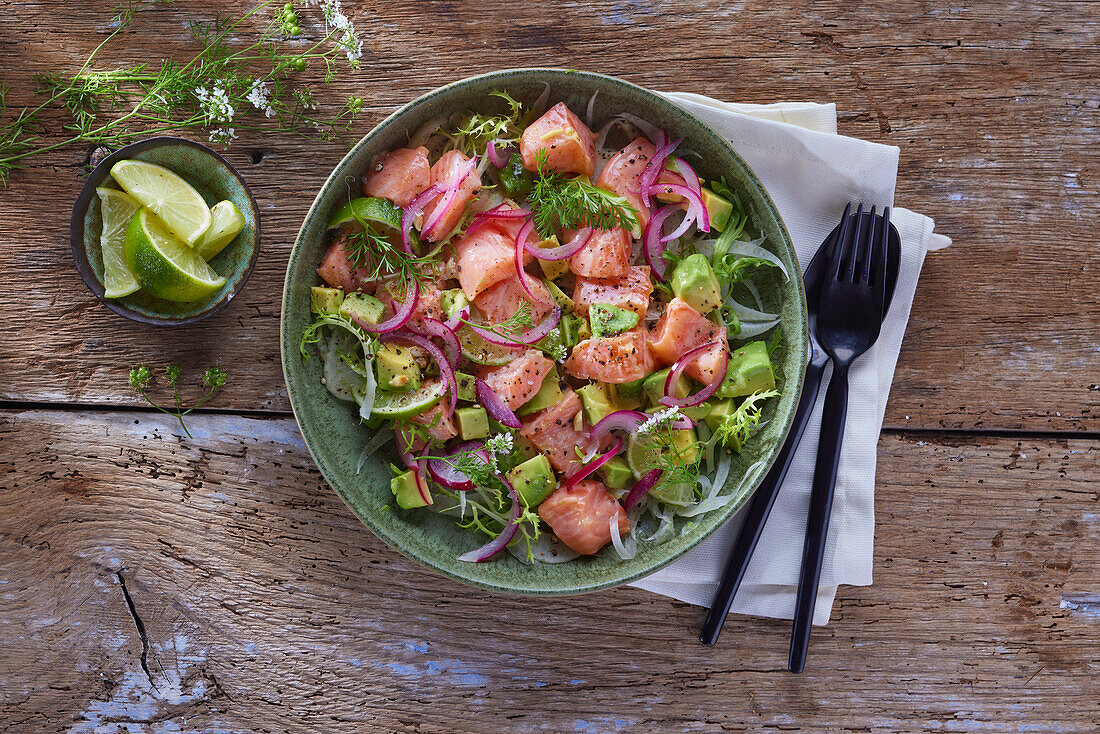 Salmon ceviche with avocado