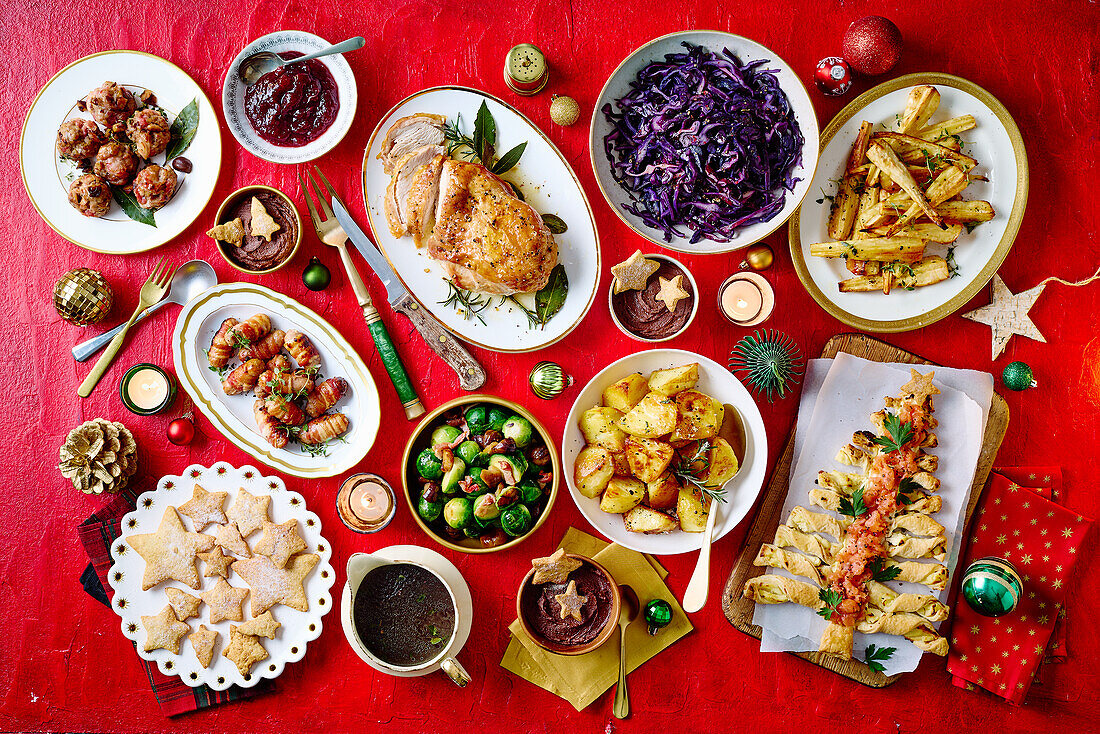 Christmas buffet with savory and sweet dishes