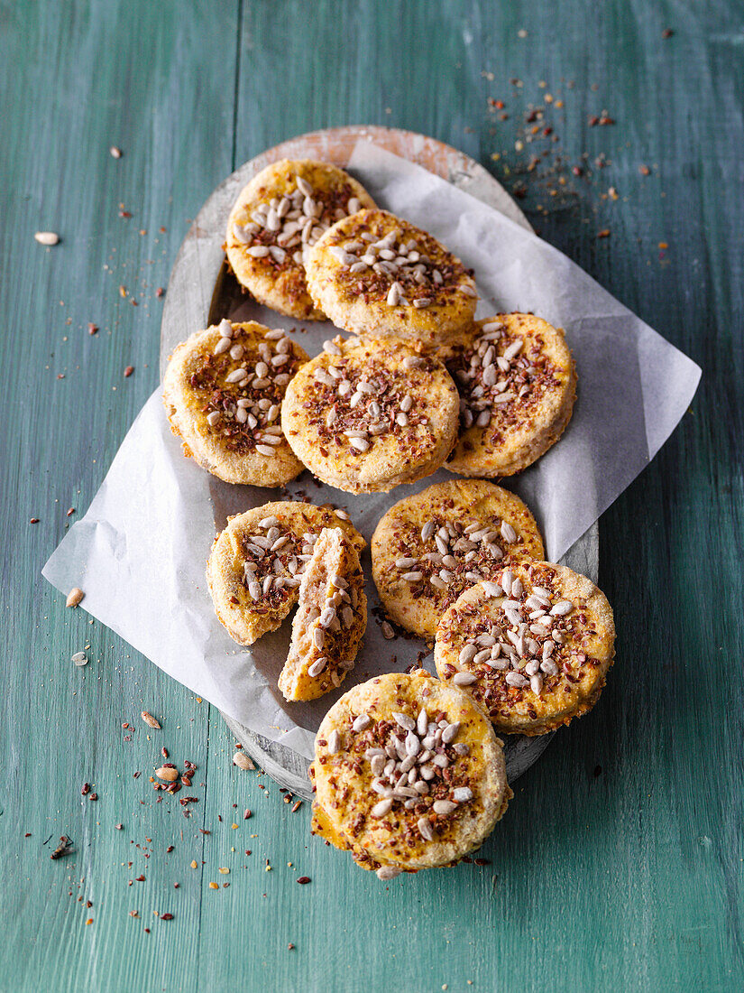 Spicy buttermilk scones with sunflower seeds and linseeds