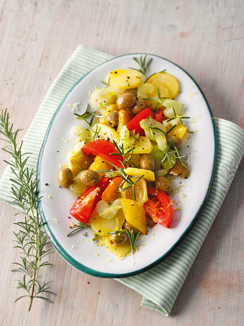 Provencal potato salad with green olives and rosemary