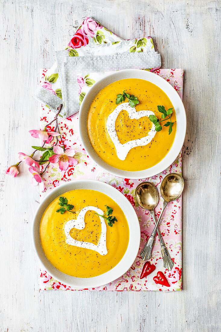 Two bowls of Butternut squash soup