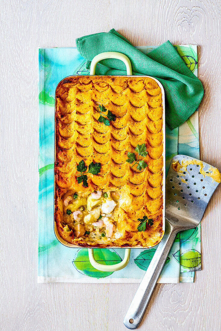 Fish pie with with potato topping
