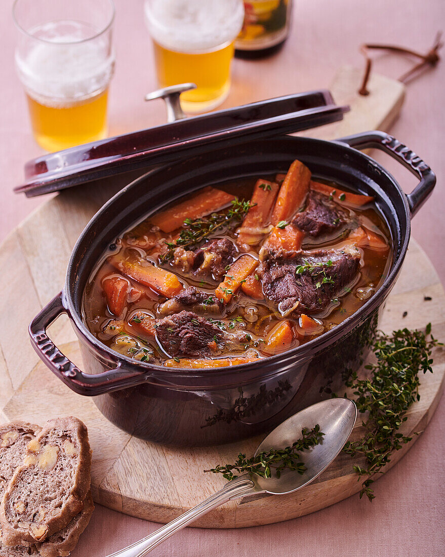 Beef and carrot stew in beer sauce