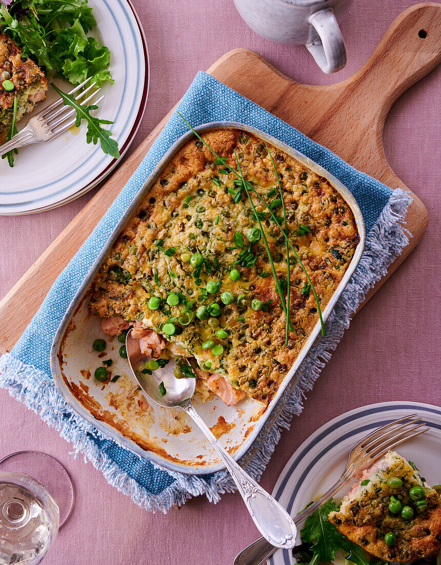 Lachs-Erbsen-Clafouti