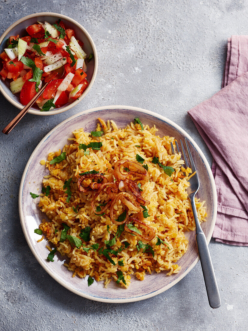 Indian style rice with fried onions