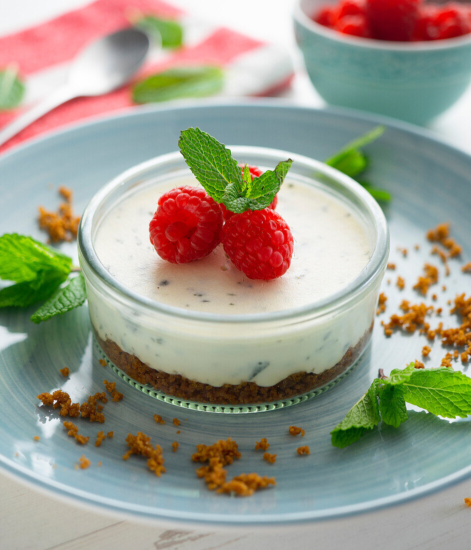 Blauschimmelkäsekuchen mit Himbeeren