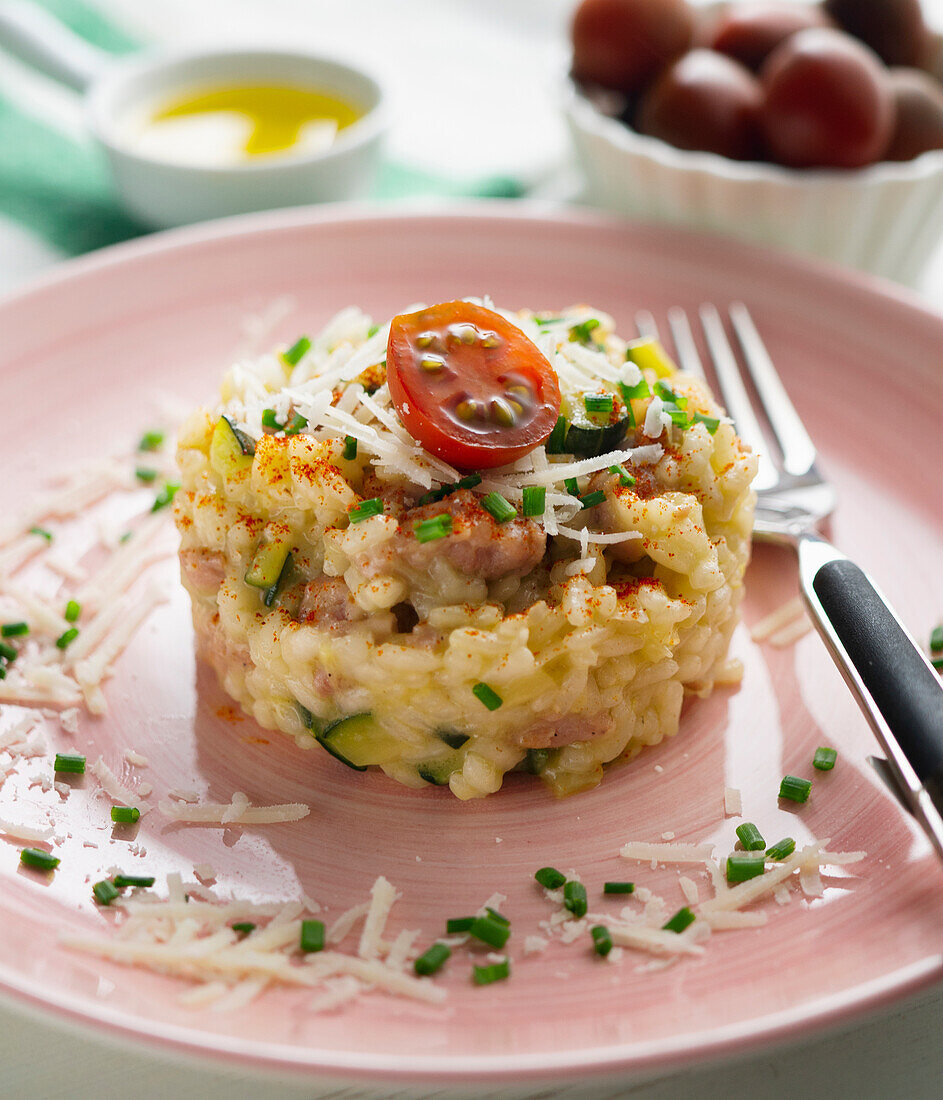 Risotto with pork and zucchini