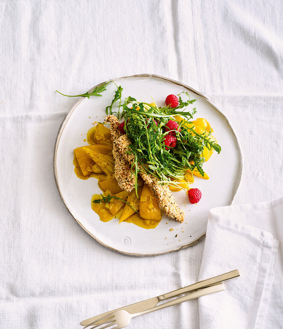 Crispy chicken with paprika-fennel vegetables