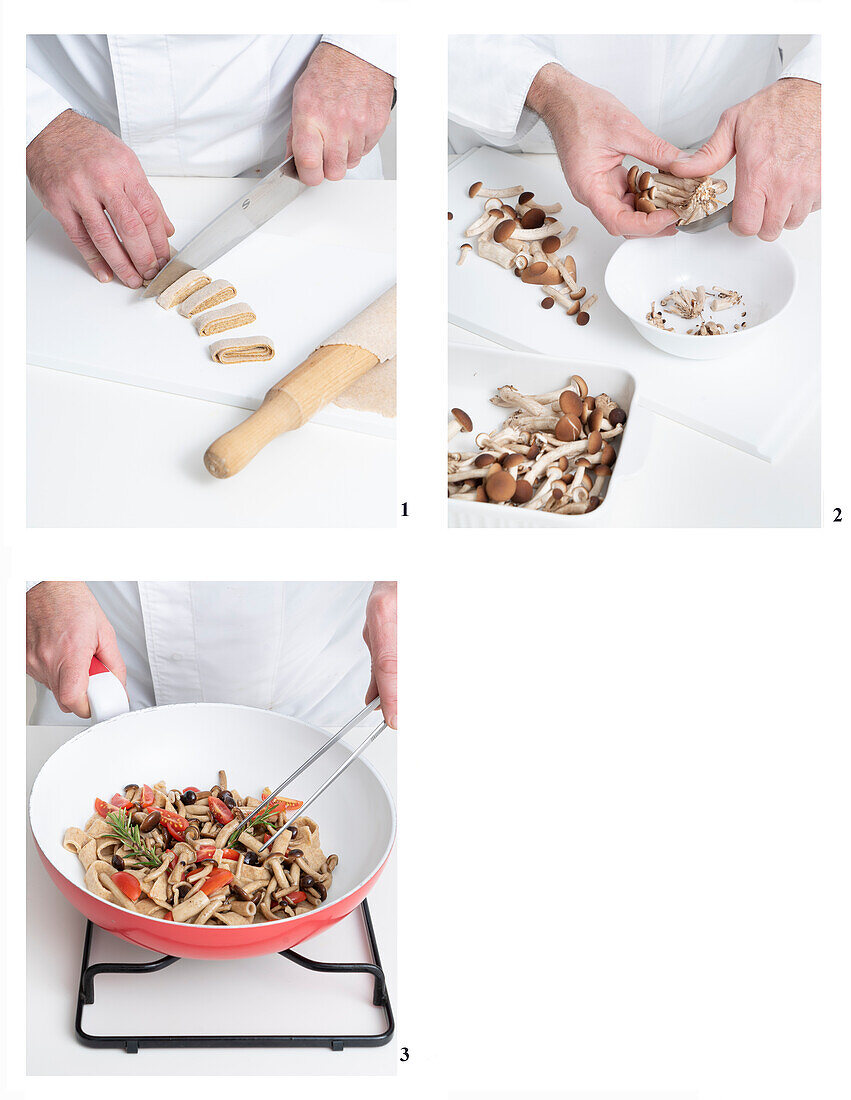 Vollkorn-Pappardelle mit Pilzen zubereiten