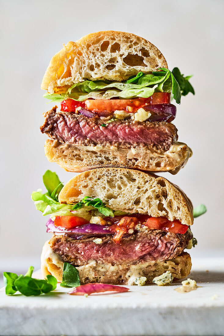 Steak sandwich, stacked