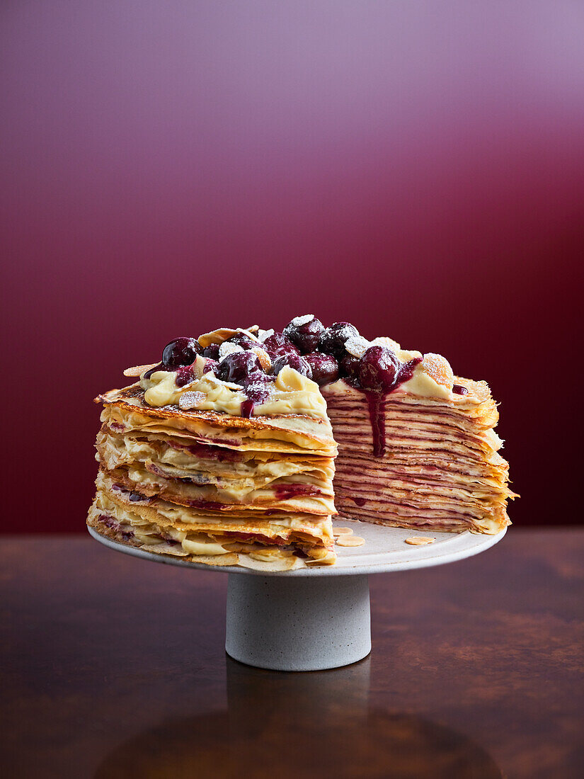 Cherry Bakewell crepe cake