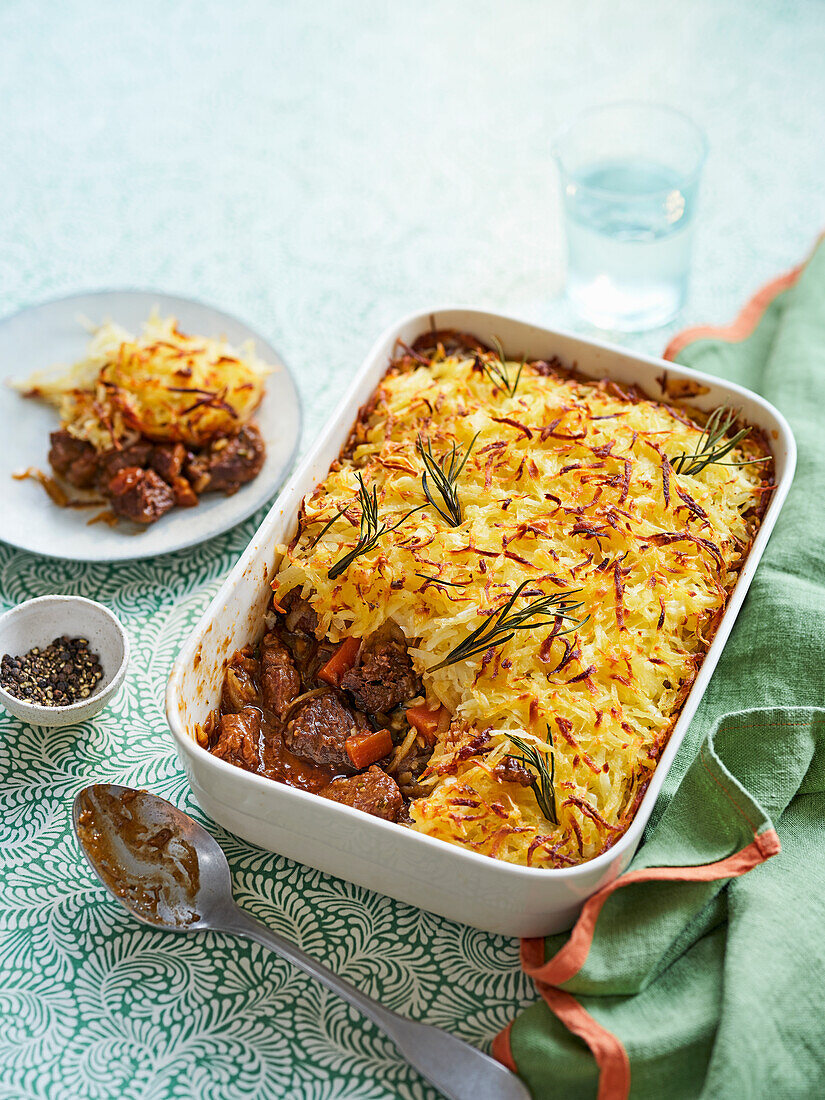 Rösti-topped lamb and rosemary pie