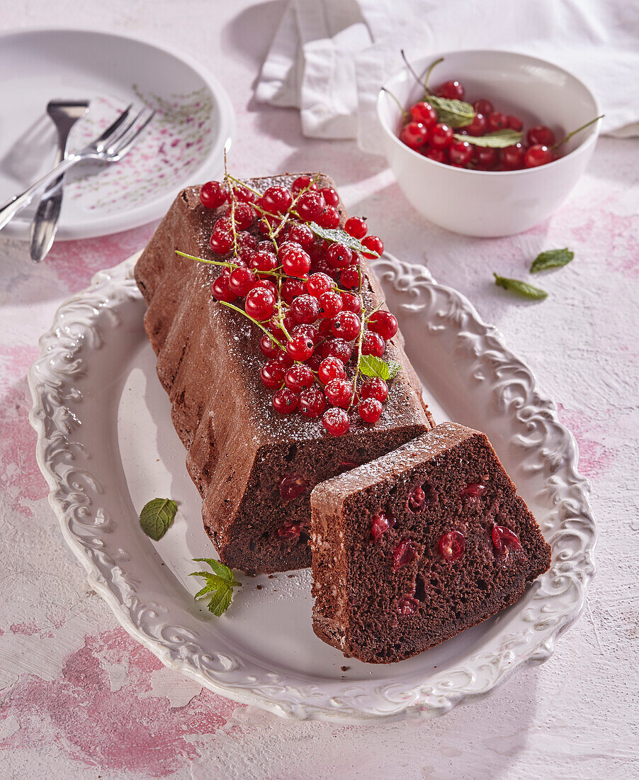Chocolate sponge cake with red currants
