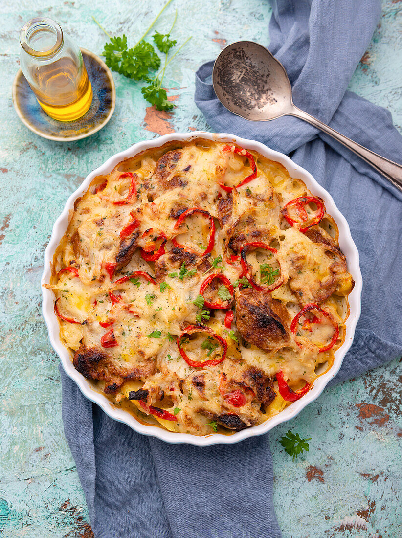 Vegan Potato and Pepper Gratin with Soya Paillons