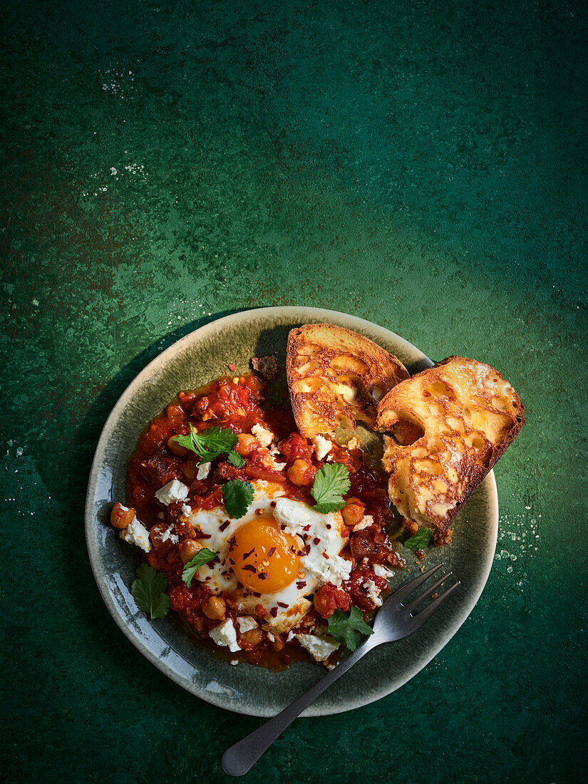 One pan eggs with harissa and feta