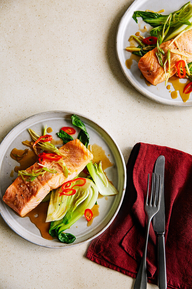 Orange and soy salmon parcels