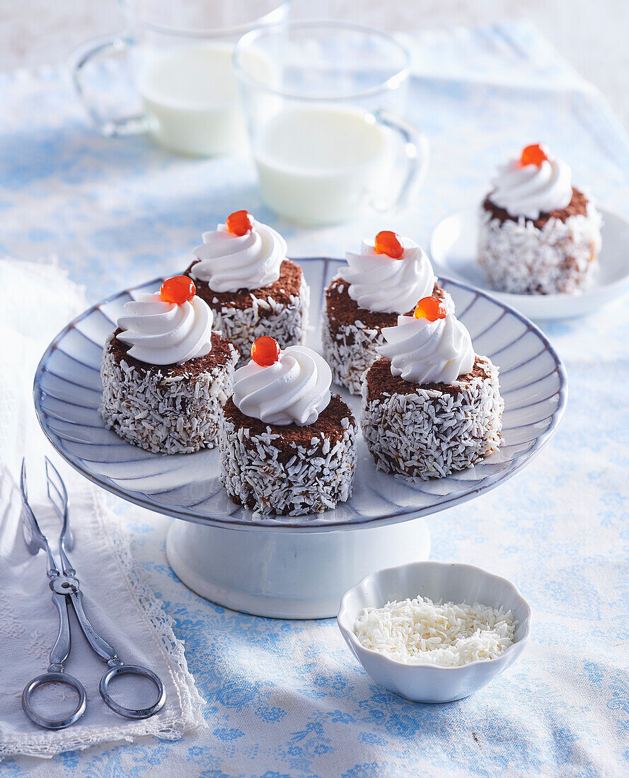 Coconut mini cakes with apricot jam